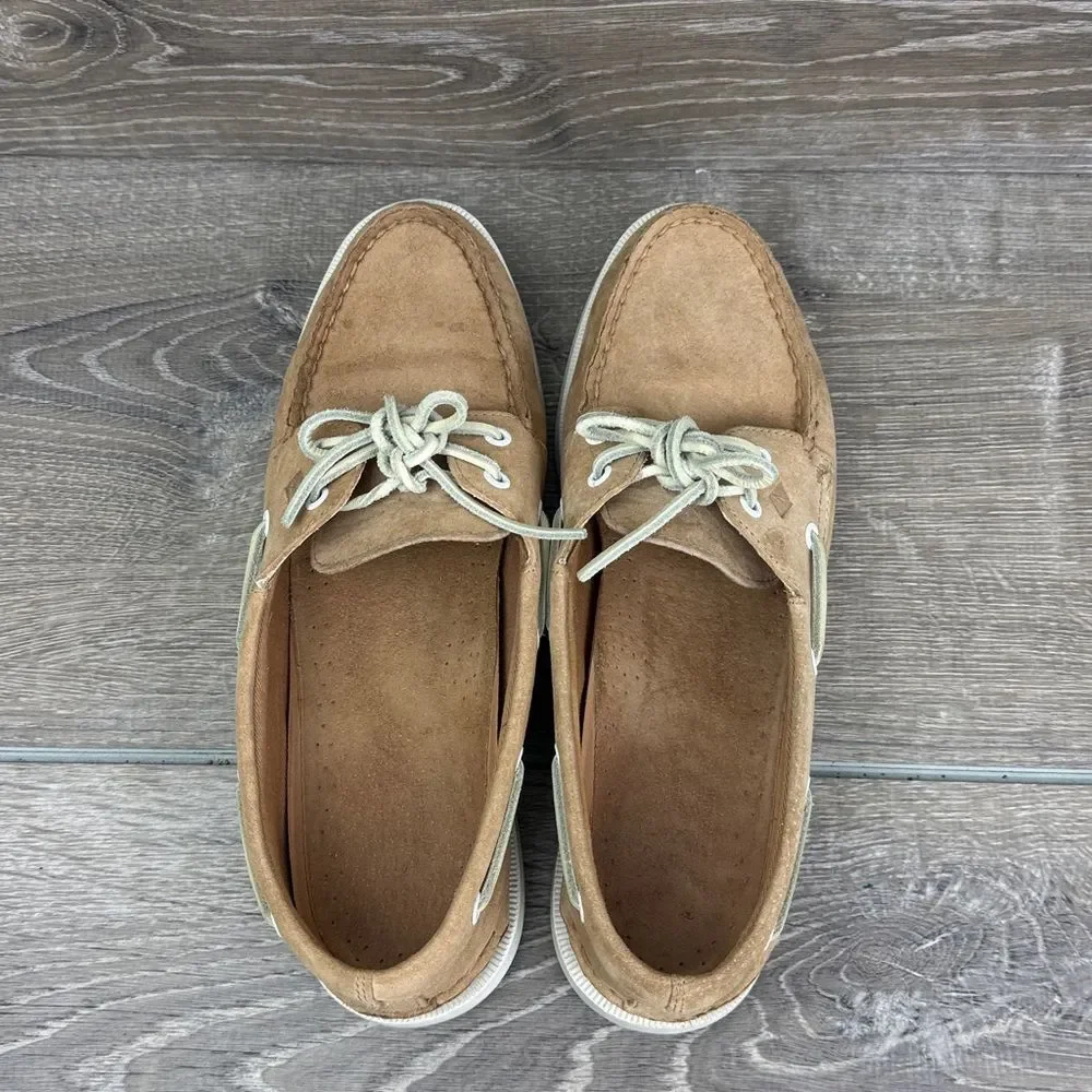Sperry Top Sider Authentic Original Women’s Sz 8.5 Tan Leather 2-Eye Moccasins